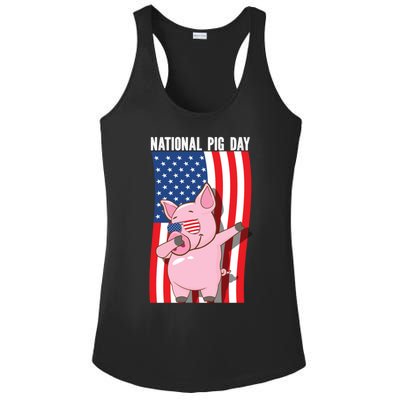 National Pig Day Dabbing Usa Flag Gift Ladies PosiCharge Competitor Racerback Tank