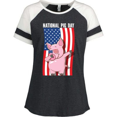 National Pig Day Dabbing Usa Flag Gift Enza Ladies Jersey Colorblock Tee