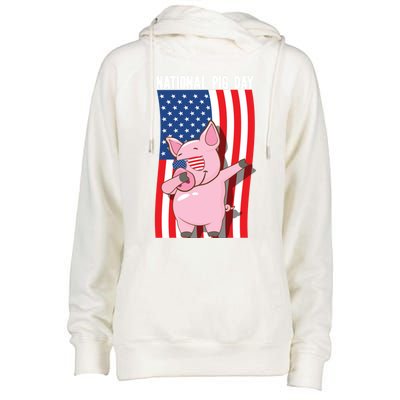 National Pig Day Dabbing Usa Flag Gift Womens Funnel Neck Pullover Hood