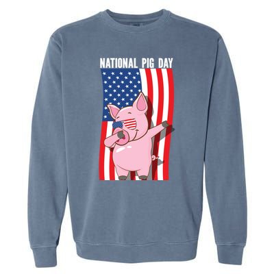 National Pig Day Dabbing Usa Flag Gift Garment-Dyed Sweatshirt