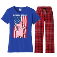 National Pig Day Dabbing Usa Flag Gift Women's Flannel Pajama Set