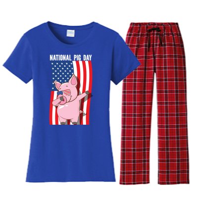 National Pig Day Dabbing Usa Flag Gift Women's Flannel Pajama Set