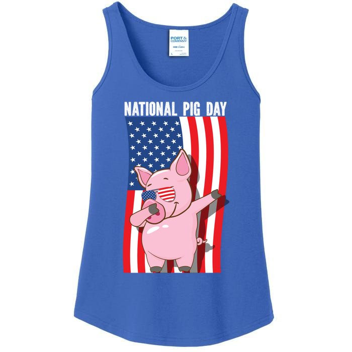 National Pig Day Dabbing Usa Flag Gift Ladies Essential Tank