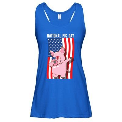 National Pig Day Dabbing Usa Flag Gift Ladies Essential Flowy Tank