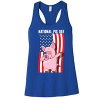 National Pig Day Dabbing Usa Flag Gift Women's Racerback Tank