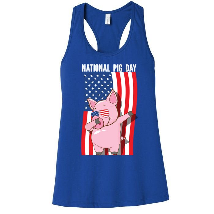 National Pig Day Dabbing Usa Flag Gift Women's Racerback Tank