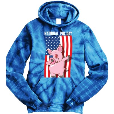 National Pig Day Dabbing Usa Flag Gift Tie Dye Hoodie