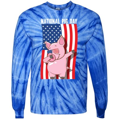 National Pig Day Dabbing Usa Flag Gift Tie-Dye Long Sleeve Shirt