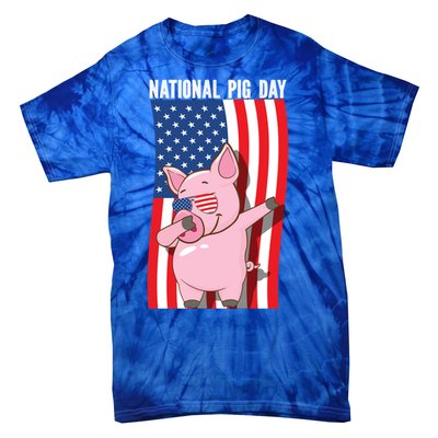 National Pig Day Dabbing Usa Flag Gift Tie-Dye T-Shirt