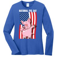 National Pig Day Dabbing Usa Flag Gift Ladies Long Sleeve Shirt