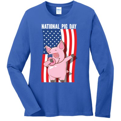 National Pig Day Dabbing Usa Flag Gift Ladies Long Sleeve Shirt