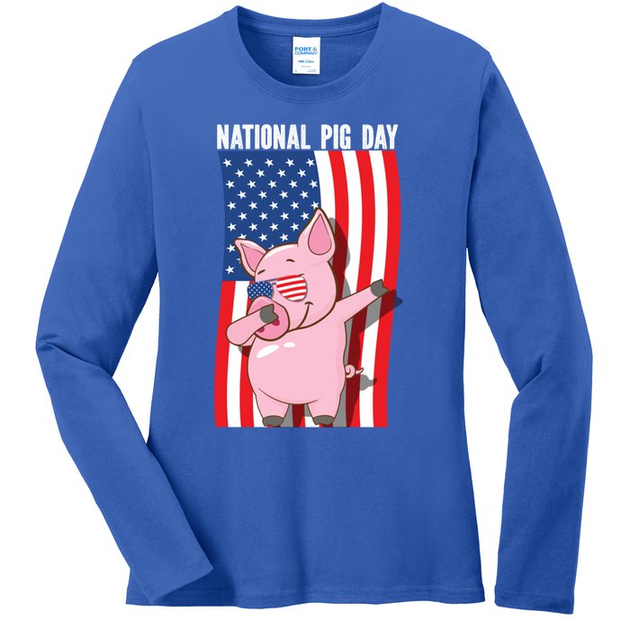 National Pig Day Dabbing Usa Flag Gift Ladies Long Sleeve Shirt