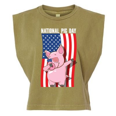 National Pig Day Dabbing Usa Flag Gift Garment-Dyed Women's Muscle Tee