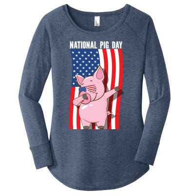 National Pig Day Dabbing Usa Flag Gift Women's Perfect Tri Tunic Long Sleeve Shirt