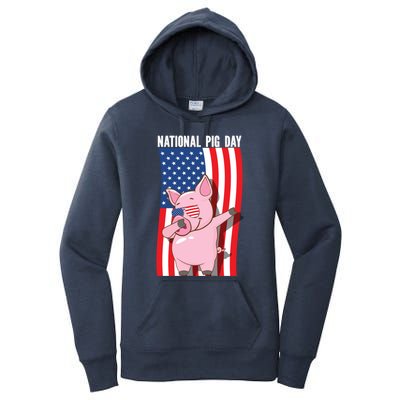 National Pig Day Dabbing Usa Flag Gift Women's Pullover Hoodie