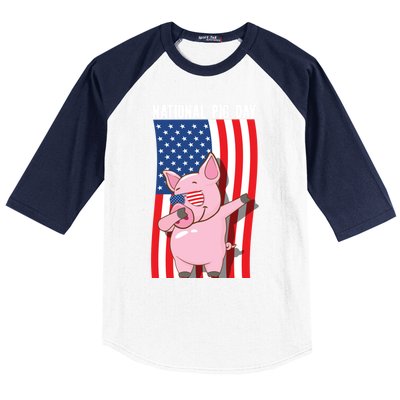 National Pig Day Dabbing Usa Flag Gift Baseball Sleeve Shirt