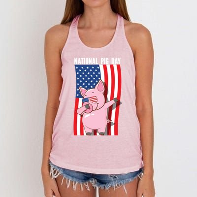 National Pig Day Dabbing Usa Flag Gift Women's Knotted Racerback Tank