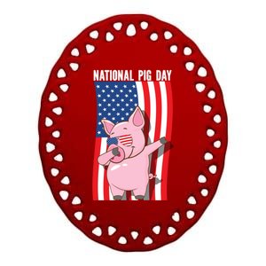 National Pig Day Dabbing Usa Flag Gift Ceramic Oval Ornament