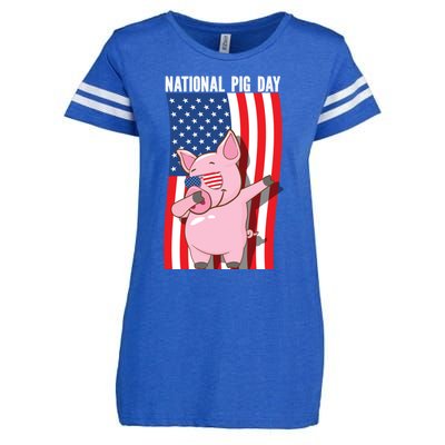 National Pig Day Dabbing Usa Flag Gift Enza Ladies Jersey Football T-Shirt