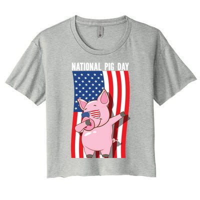 National Pig Day Dabbing Usa Flag Gift Women's Crop Top Tee