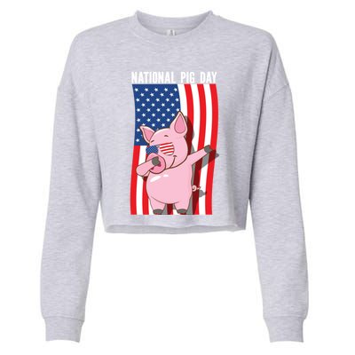 National Pig Day Dabbing Usa Flag Gift Cropped Pullover Crew