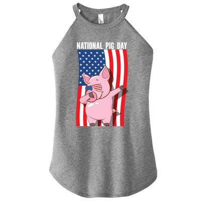 National Pig Day Dabbing Usa Flag Gift Women's Perfect Tri Rocker Tank