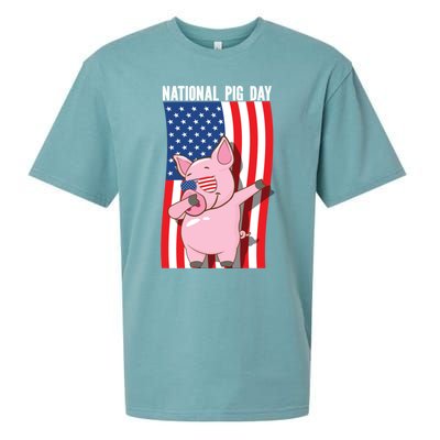 National Pig Day Dabbing Usa Flag Gift Sueded Cloud Jersey T-Shirt