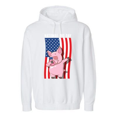 National Pig Day Dabbing Usa Flag Gift Garment-Dyed Fleece Hoodie