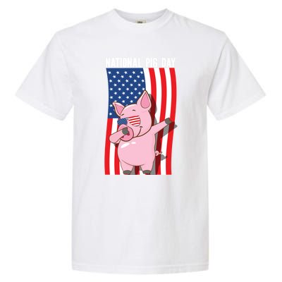 National Pig Day Dabbing Usa Flag Gift Garment-Dyed Heavyweight T-Shirt