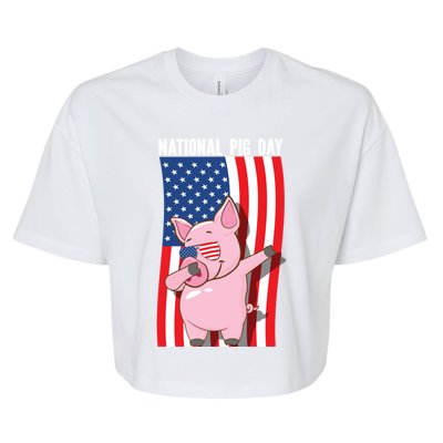 National Pig Day Dabbing Usa Flag Gift Bella+Canvas Jersey Crop Tee