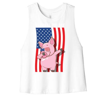 National Pig Day Dabbing Usa Flag Gift Women's Racerback Cropped Tank