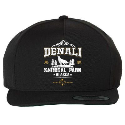 National Park Denali Alaska Wool Snapback Cap