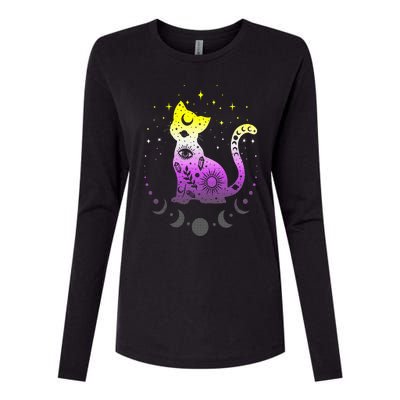 Nonbinary pride flag colors NonBinary astronomy cat Womens Cotton Relaxed Long Sleeve T-Shirt