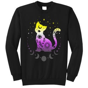 Nonbinary pride flag colors NonBinary astronomy cat Tall Sweatshirt