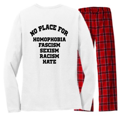 NO PLACE For Homophobia Fascism Sexism Racism Hate Women's Long Sleeve Flannel Pajama Set 