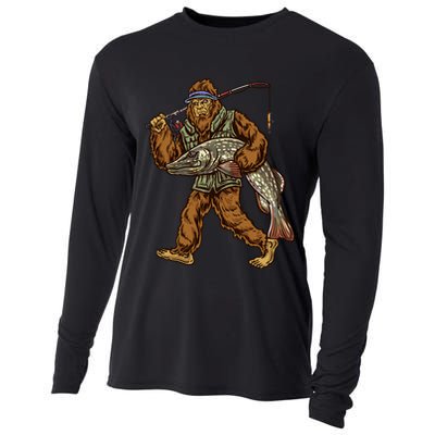 Northern Pike Fishing Bigfoot Hunting Fisher Cool Gift Cooling Performance Long Sleeve Crew