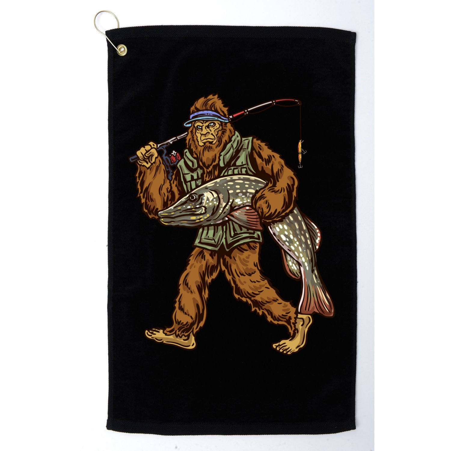 Northern Pike Fishing Bigfoot Hunting Fisher Cool Gift Golf Towel