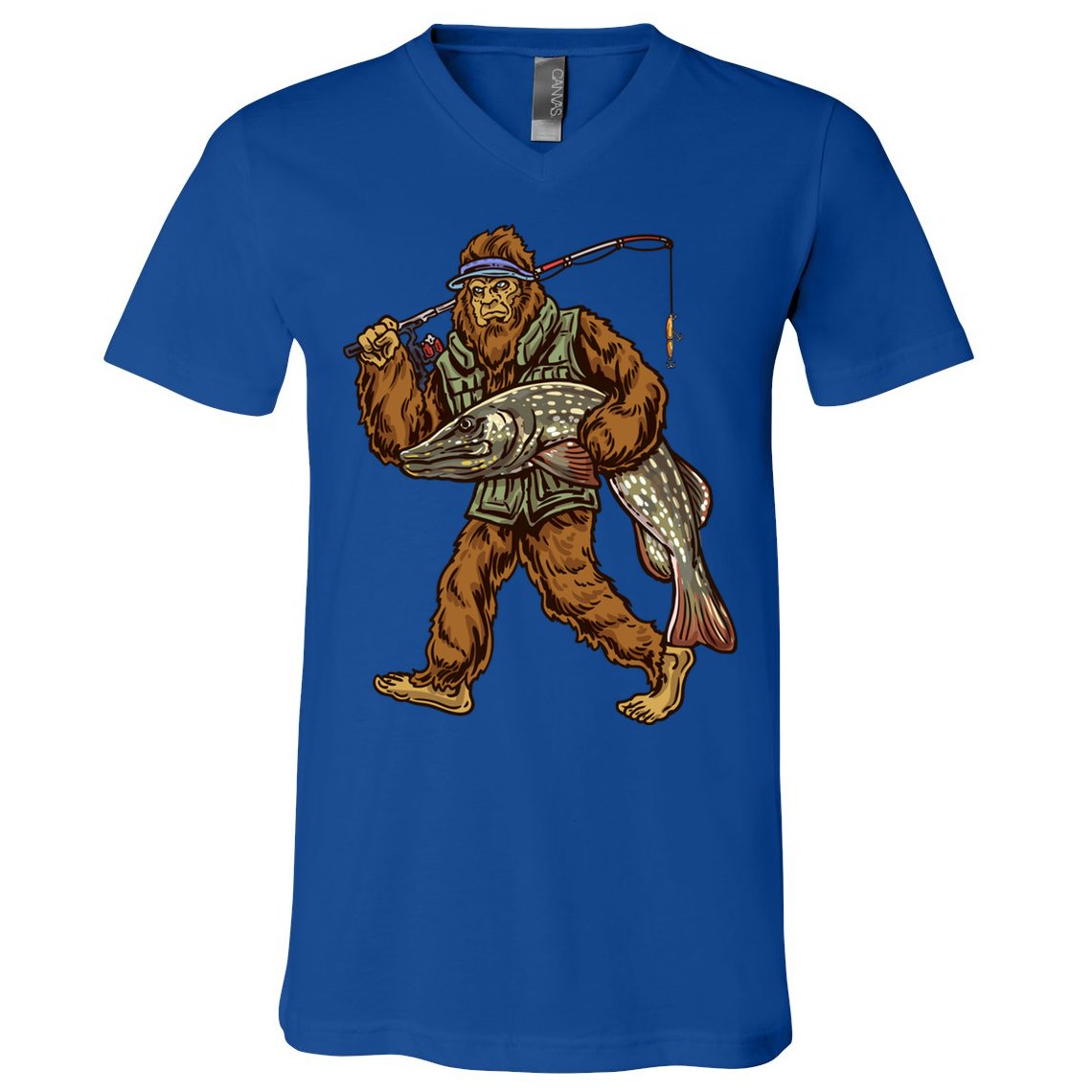 Northern Pike Fishing Bigfoot Hunting Fisher Cool Gift V-Neck T-Shirt