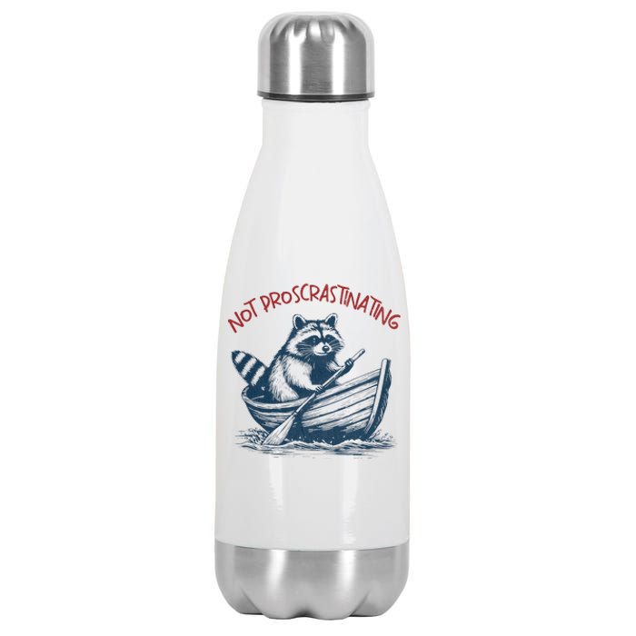 Not Proscrastinating Funny Raccoon Boat Ride Stainless Steel Insulated Water Bottle