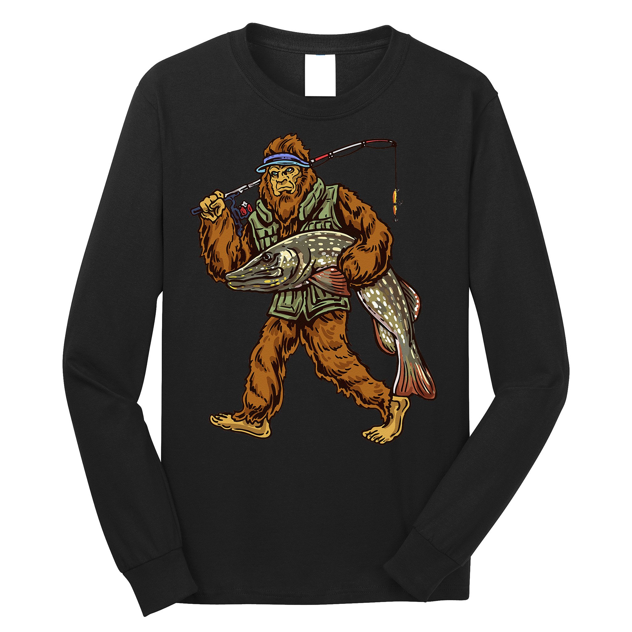 Northern Pike Fishing Bigfoot Hunting Fishermen Long Sleeve Shirt