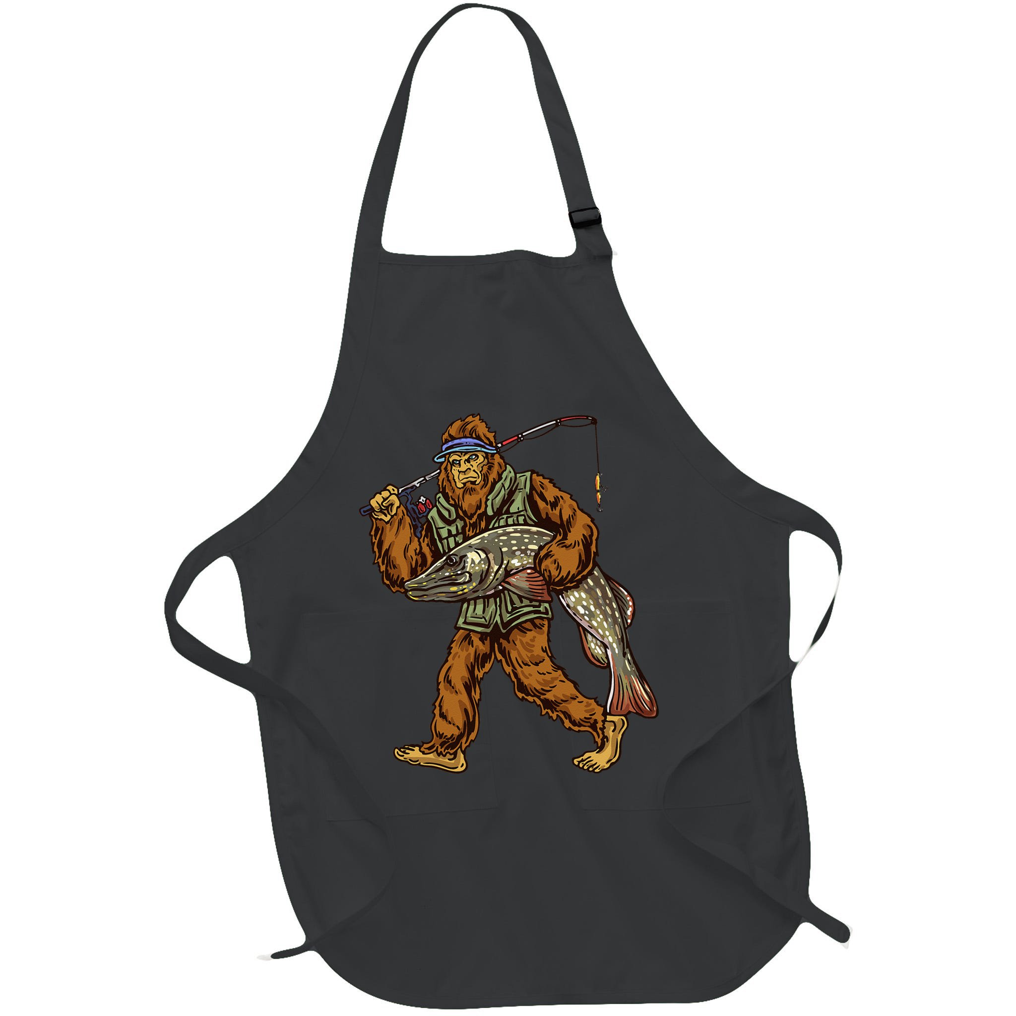 Northern Pike Fishing Bigfoot Hunting Fishermen Apron