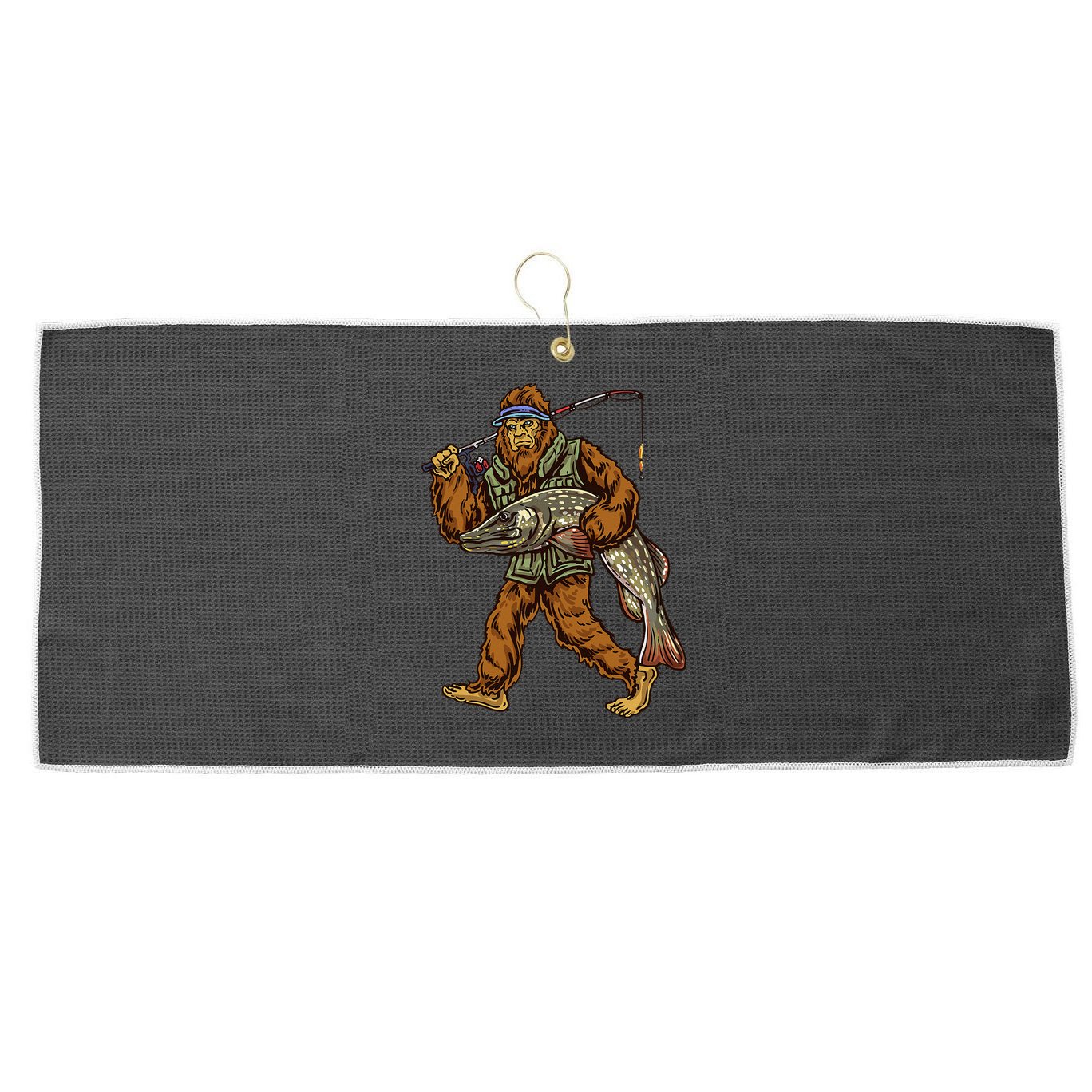 Northern Pike Fishing Bigfoot Hunting Fishermen Large Microfiber Waffle Golf Towel