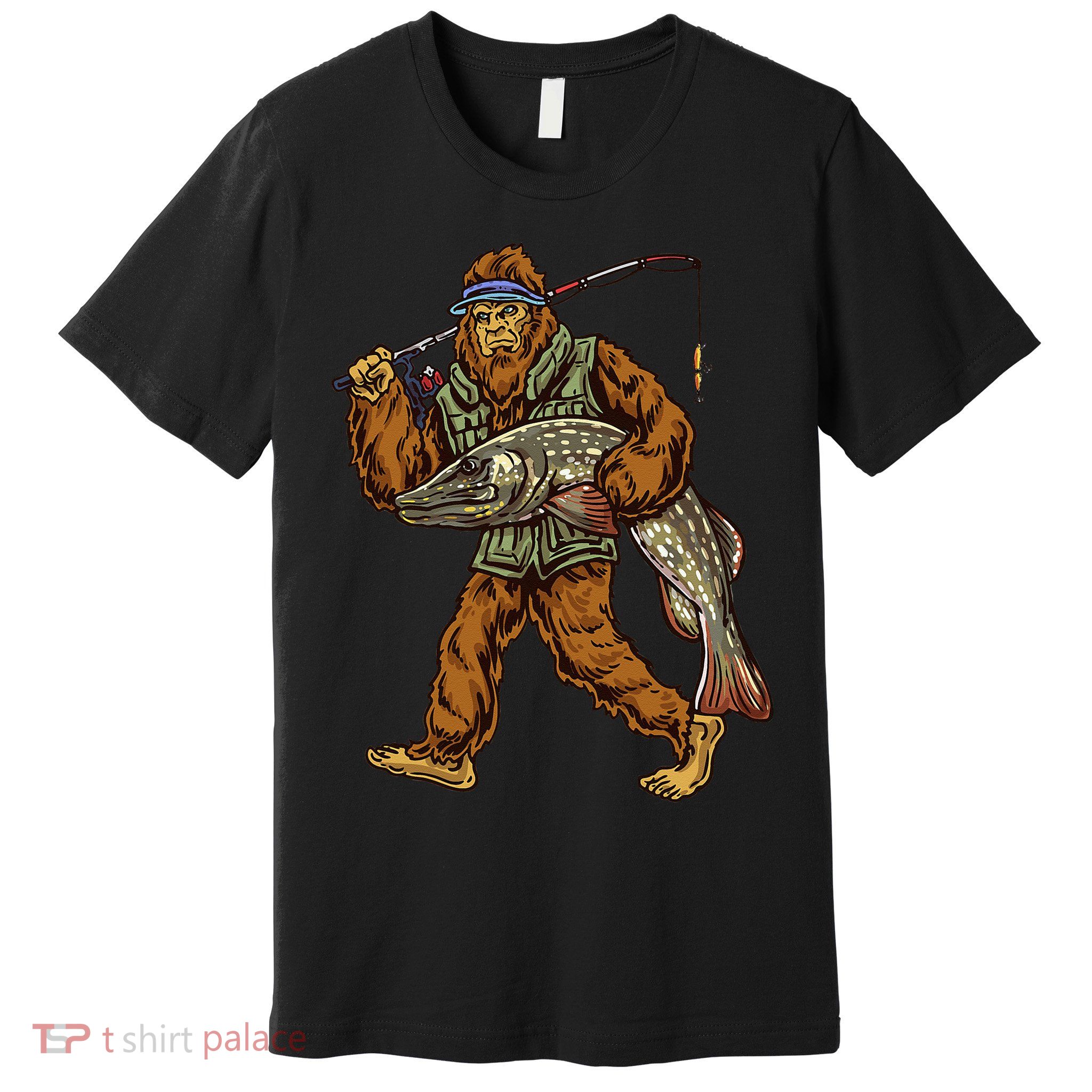 Northern Pike Fishing Bigfoot Hunting Fishermen Premium T-Shirt