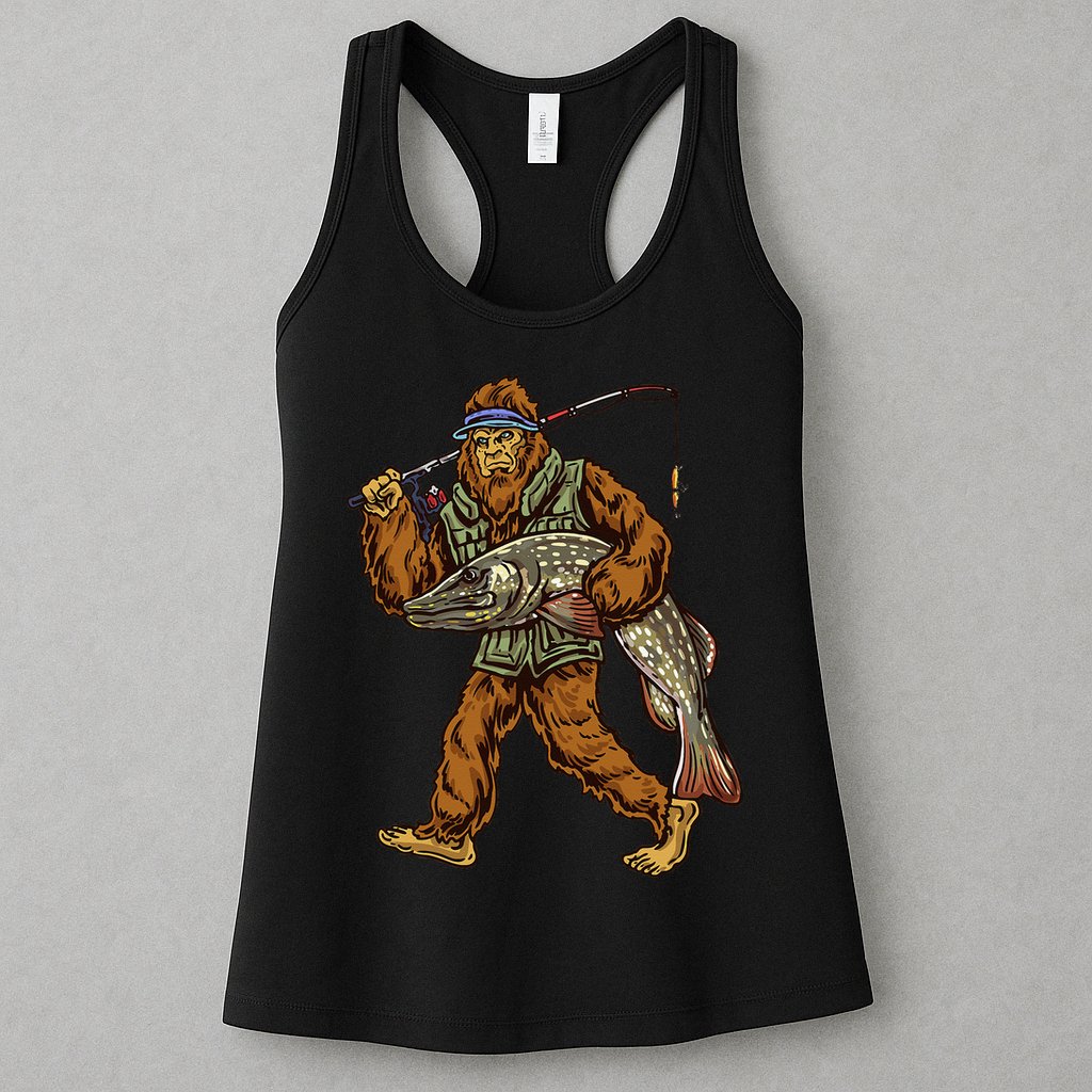 Northern Pike Fishing Bigfoot Hunting Fishermen Womens Tank Top