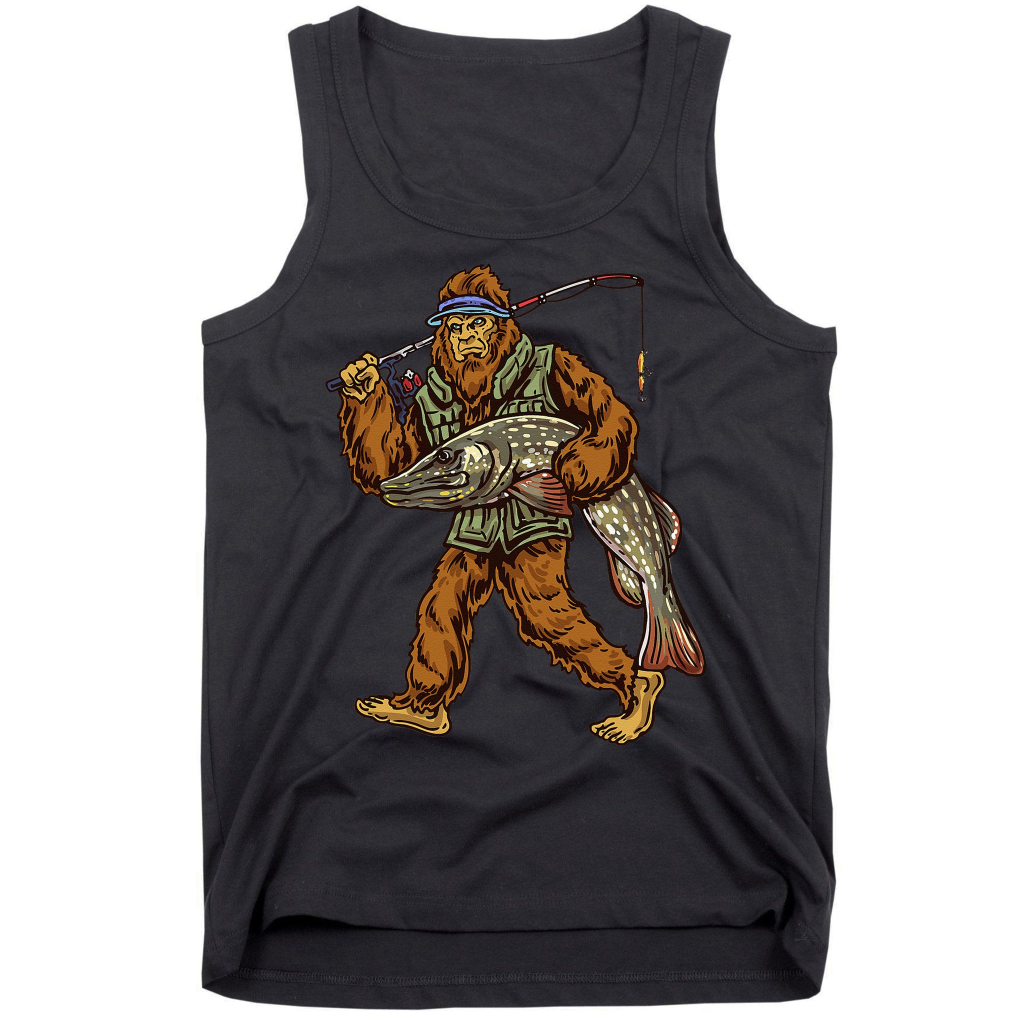 Northern Pike Fishing Bigfoot Hunting Fishermen Tank Top