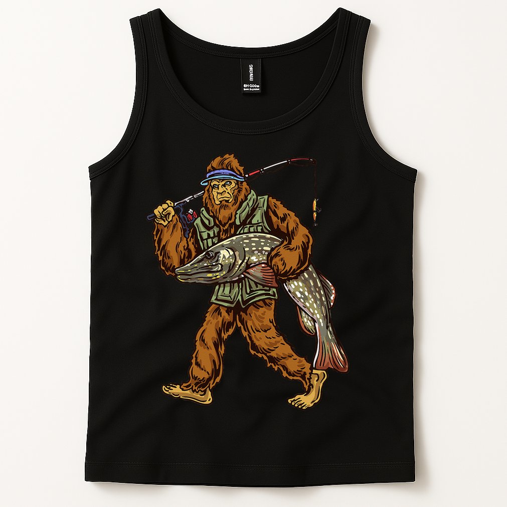 Northern Pike Fishing Bigfoot Hunting Fishermen Tank Top