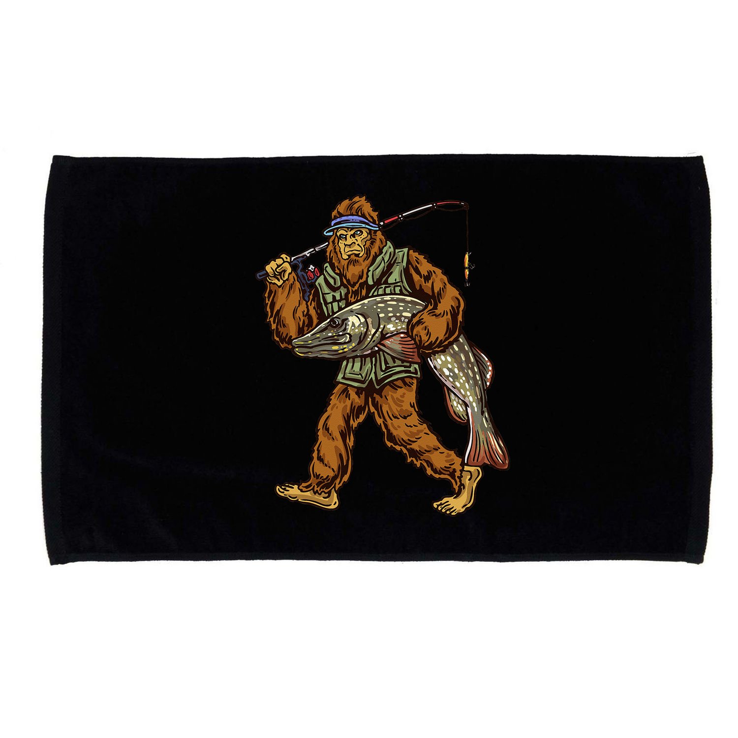 Northern Pike Fishing Bigfoot Hunting Fishermen Microfiber Hand Towel