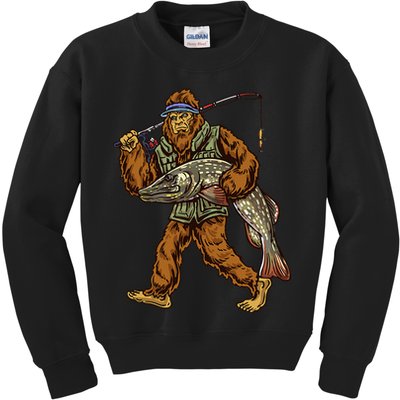 Northern Pike Fishing Bigfoot Hunting Fishermen Kids Sweatshirt