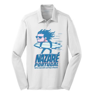 Nazaré Portugal Funny Surfer Silk Touch Performance Long Sleeve Polo