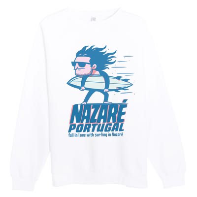 Nazaré Portugal Funny Surfer Premium Crewneck Sweatshirt